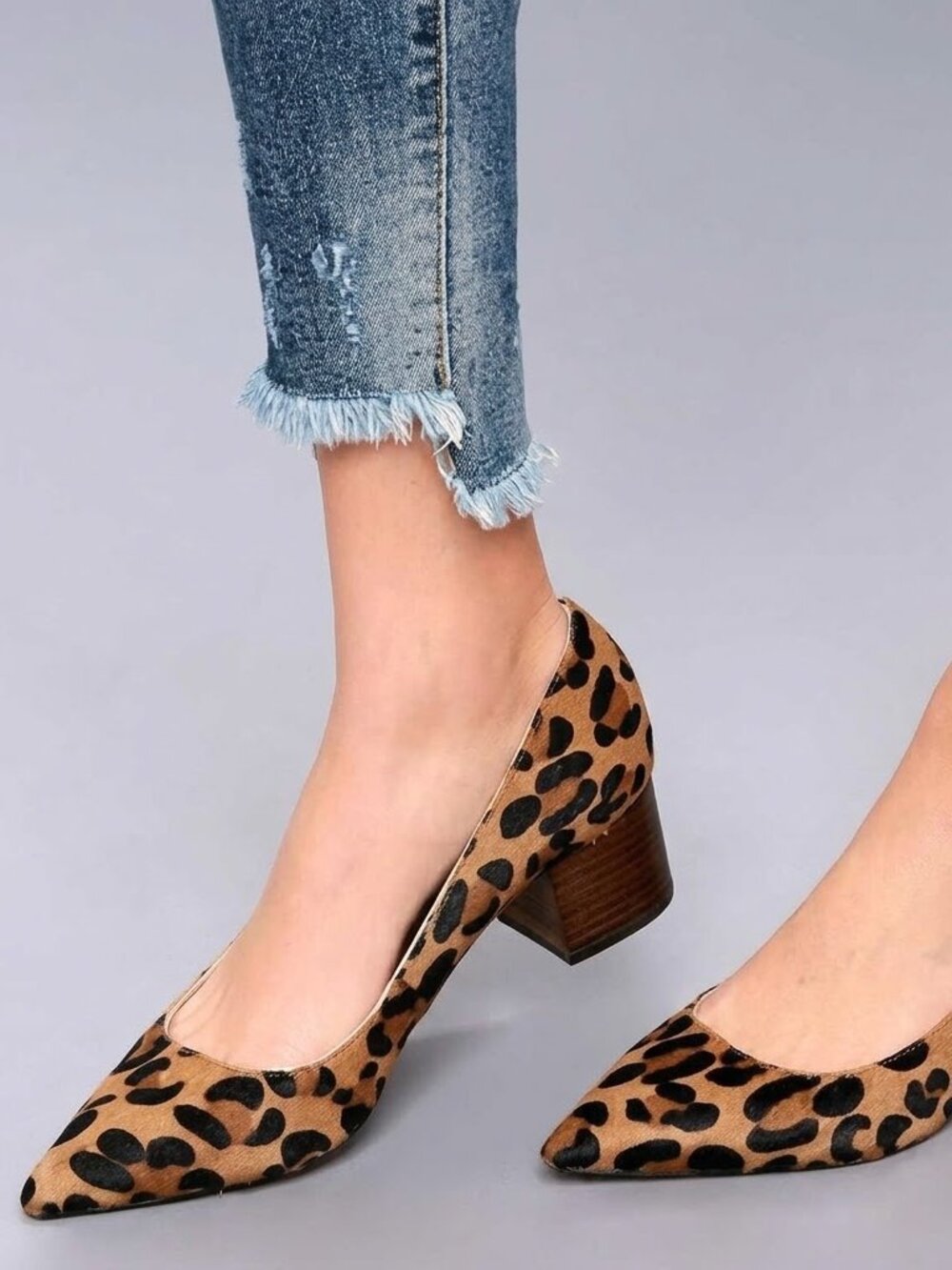 Sole Society Andorra Leopard Calf Hair Block Heel Pumps Women’s 7M Pointed Toe